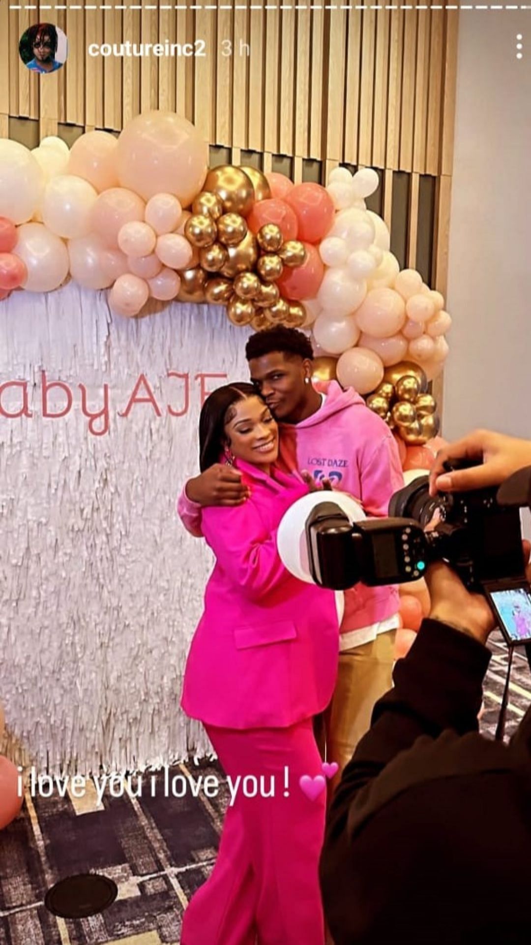 Edwards and Baby Mama&#039;s pose for a photo at the baby shower