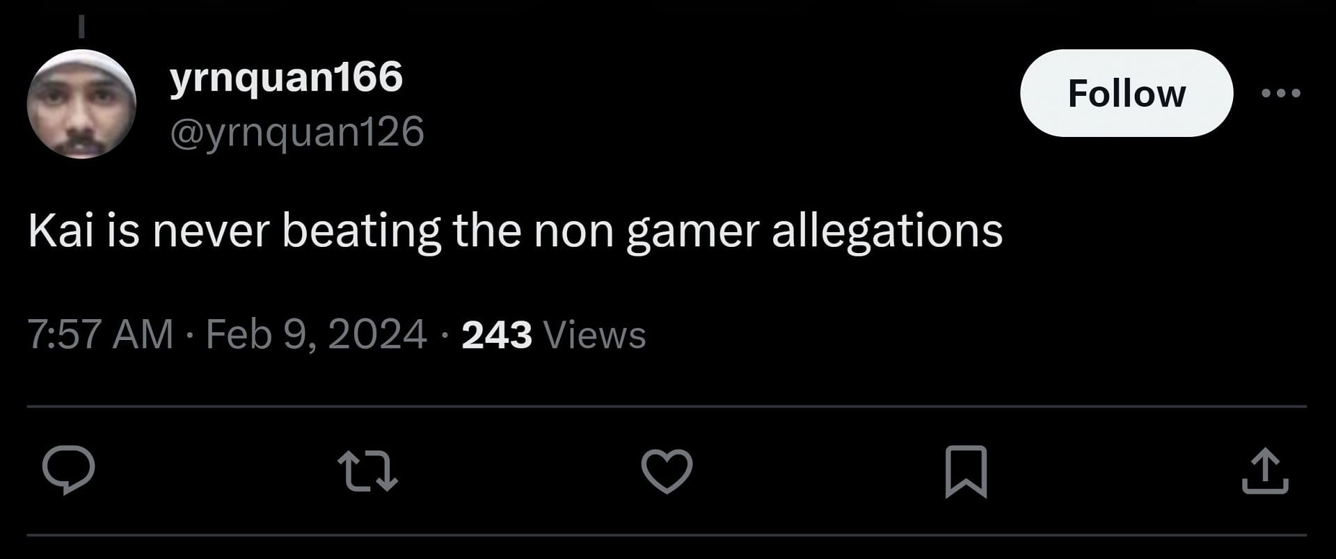 X user @yrnquan126 wrote Cenat won&#039;t &quot;beat the non-gamer allegations&quot; (Image via @scubaryan_/X)