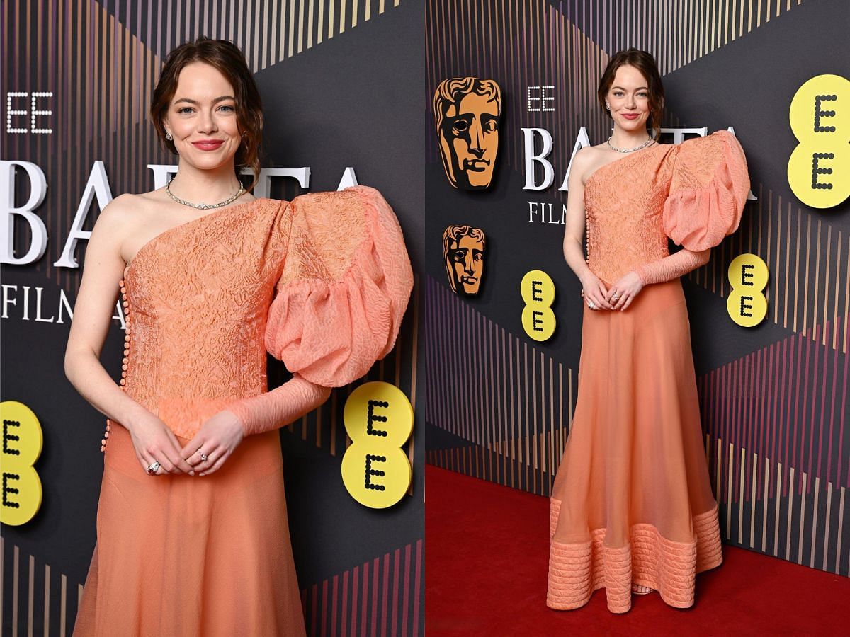 Emma Stone BAFTA 2024 look (Image via Twitter/@queenlilibetth)