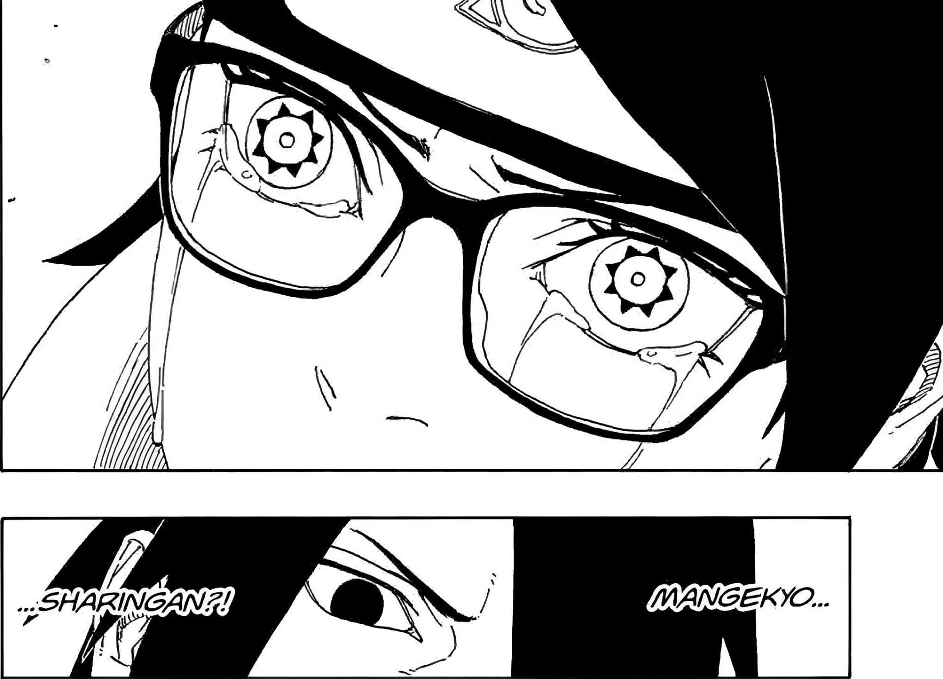 Sarada&#039;s Mangekyo Sharingan as shown in the Boruto Two Blue Vortex manga (Image via Shueisha/Masashi Kishimoto and Mikio Ikemoto)