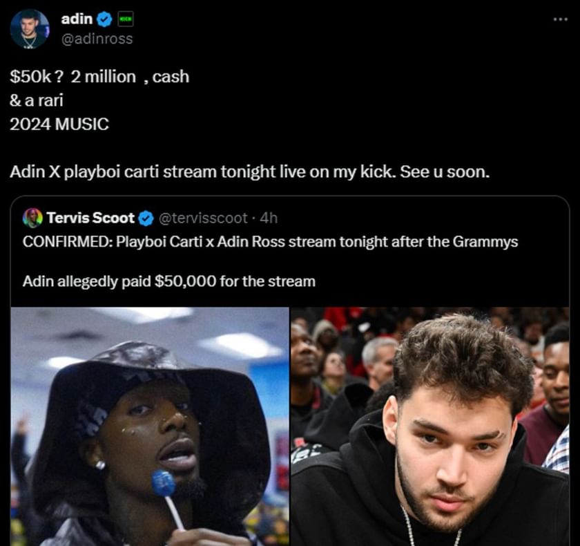 Adin Ross and Playboi Carti Kick stream: Date, livestream link, and
