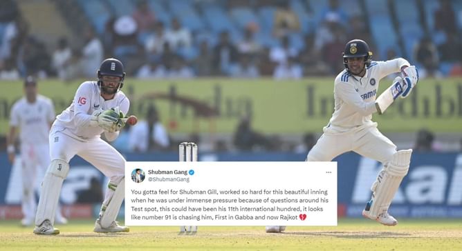 "91 is chasing him, first in Gabba and now Rajkot" - Fans react as Shubman Gill departs for 91 once again in IND vs ENG 3rd Test