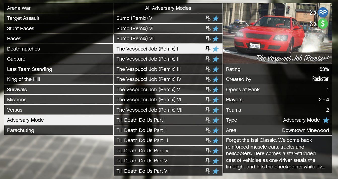 The Adversary Mode playlist (Image via X/@TezFunz2 || Rockstar Games)