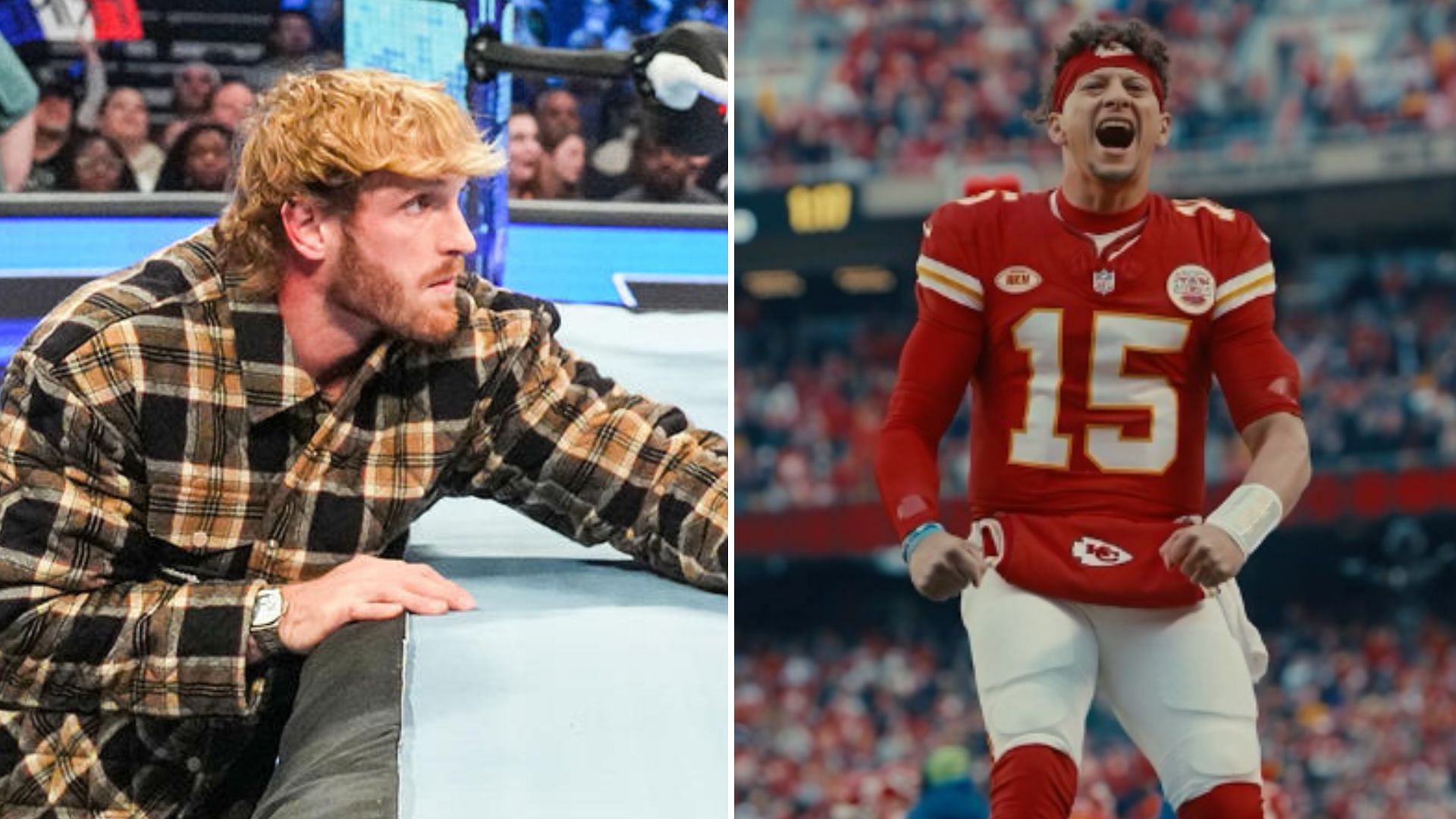 Logan Paul on the left and Patrick Mahomes on the right [Image credits: WWE.com and star