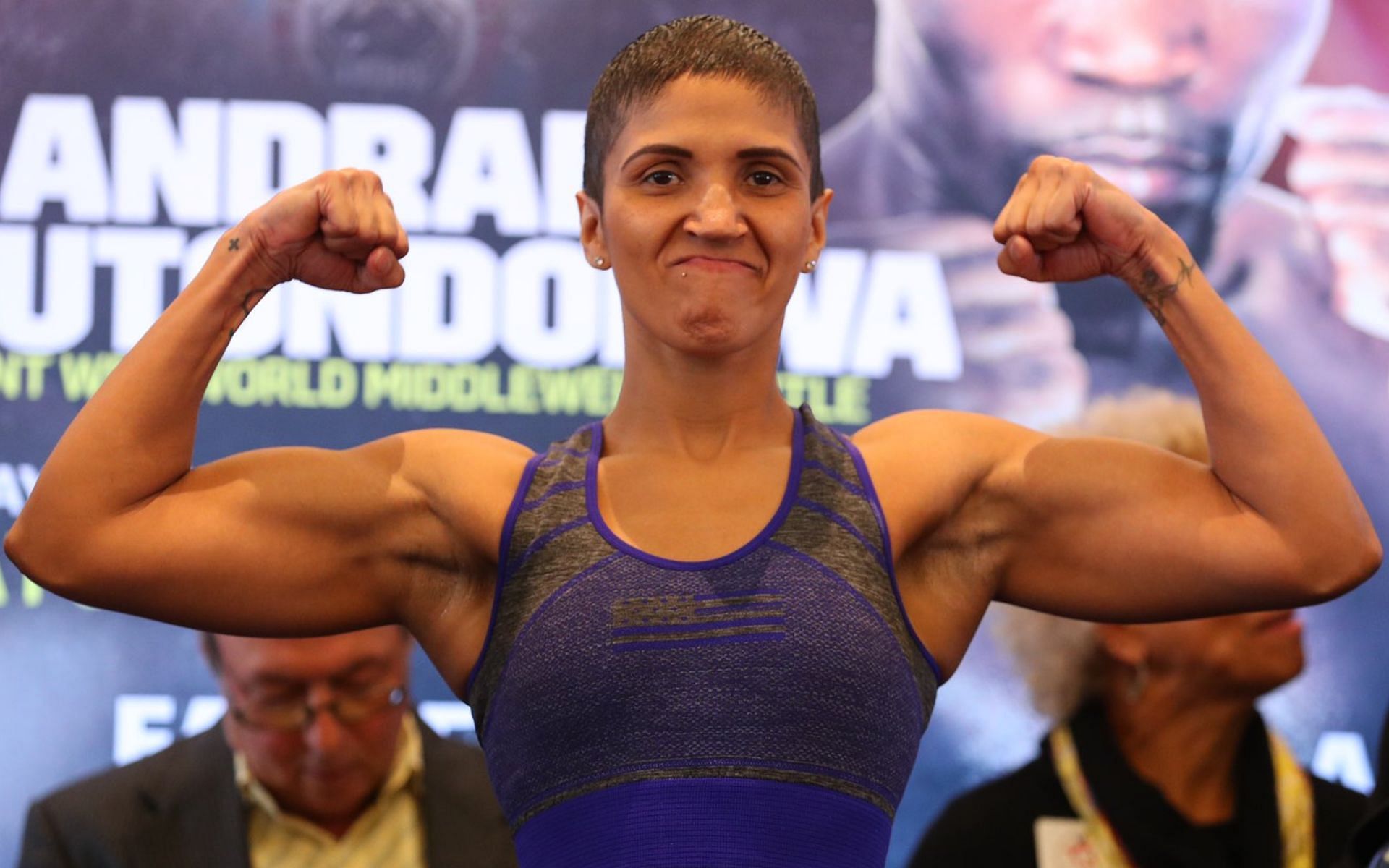 Cindy Serrano (in frame) before fight against Katie Taylor [Image courtesy @MatchroomBoxing on X]