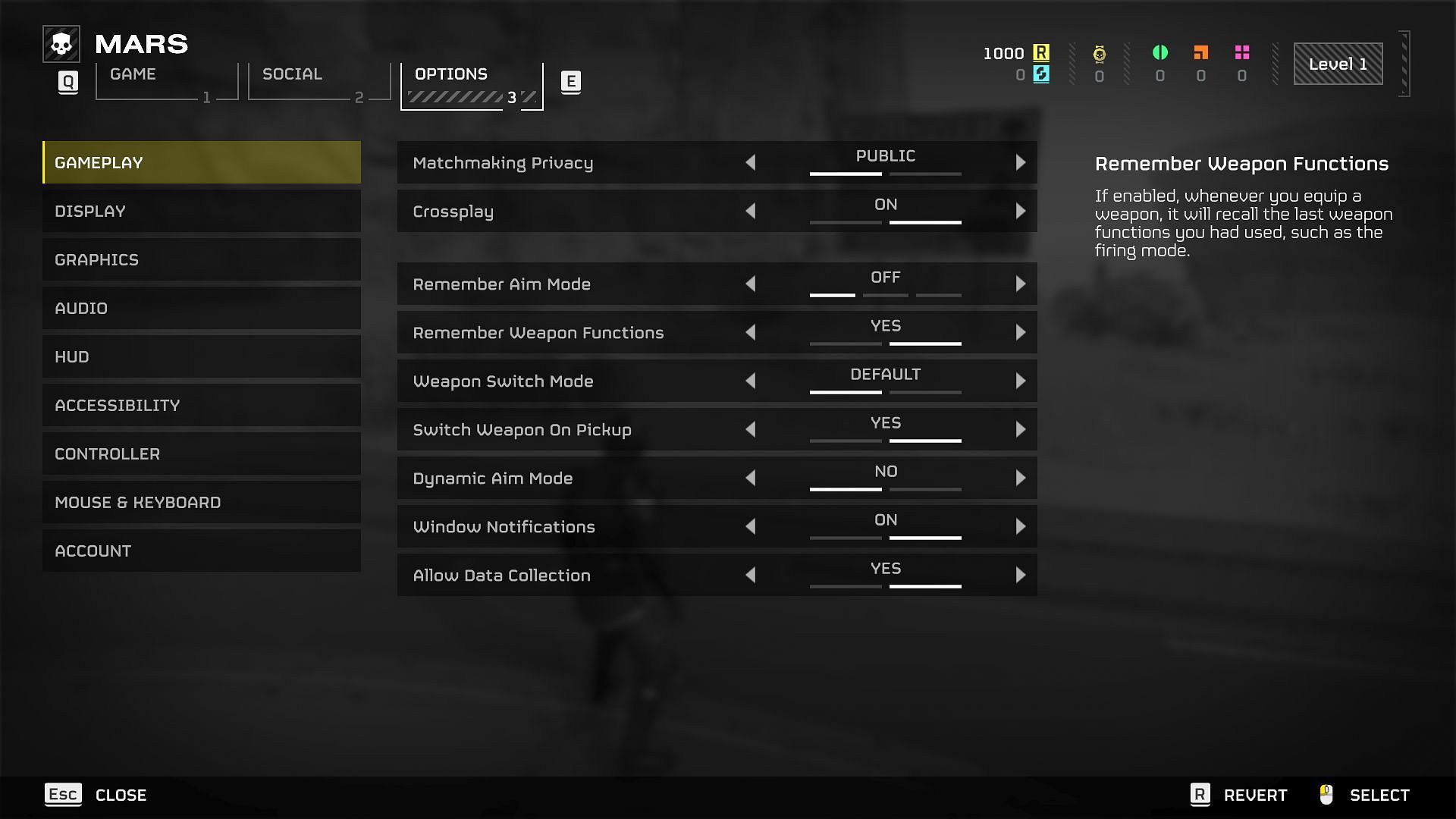  Gameplay settings in Helldivers 2 (Image via Arrowhead Game Studios)
