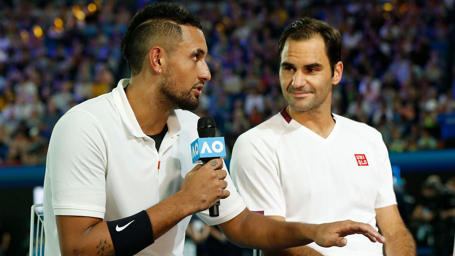Nick Kyrgios recalls partying with Roger Federer during Laver Cup outing.