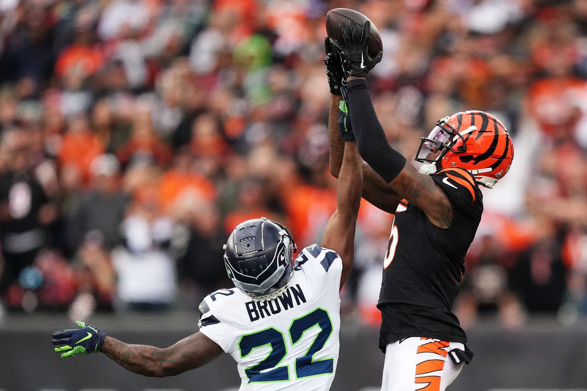 Tee Higgins during Seattle Seahawks v Cincinnati Bengals