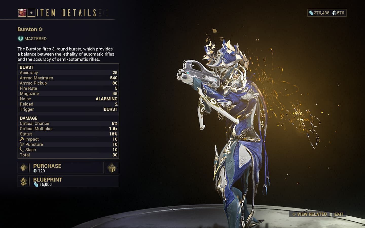 Burston is arguably the best gun at Mastery Rank 0, but at this level, all weapons are weak (Image via Digital Extremes)