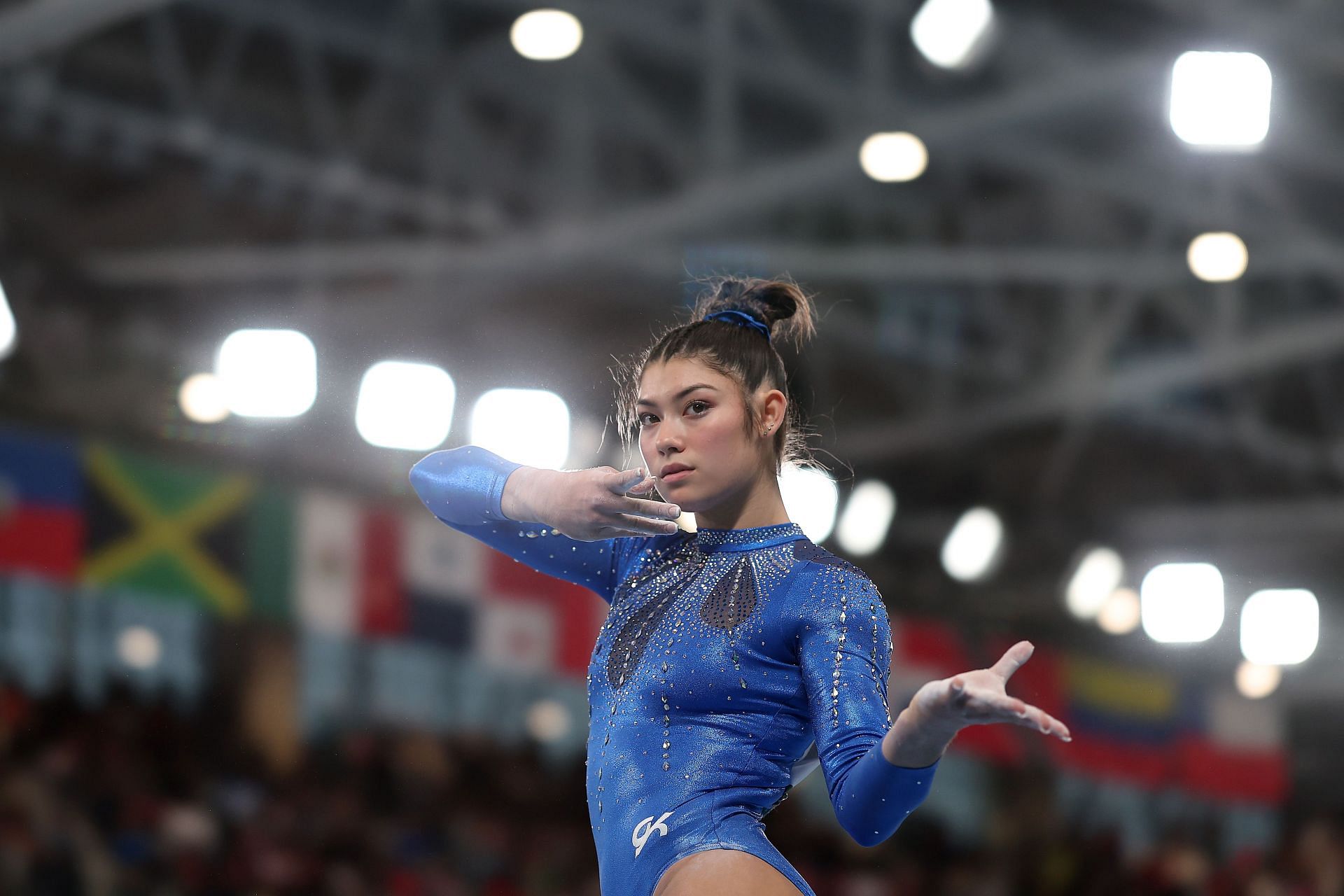 Kayla Dicello competes on floor as part of Gymnastics - Women&#039;s All Around at the Santiago 2023 Pan Am Games. (Photo by Al Bello/Getty Images)
