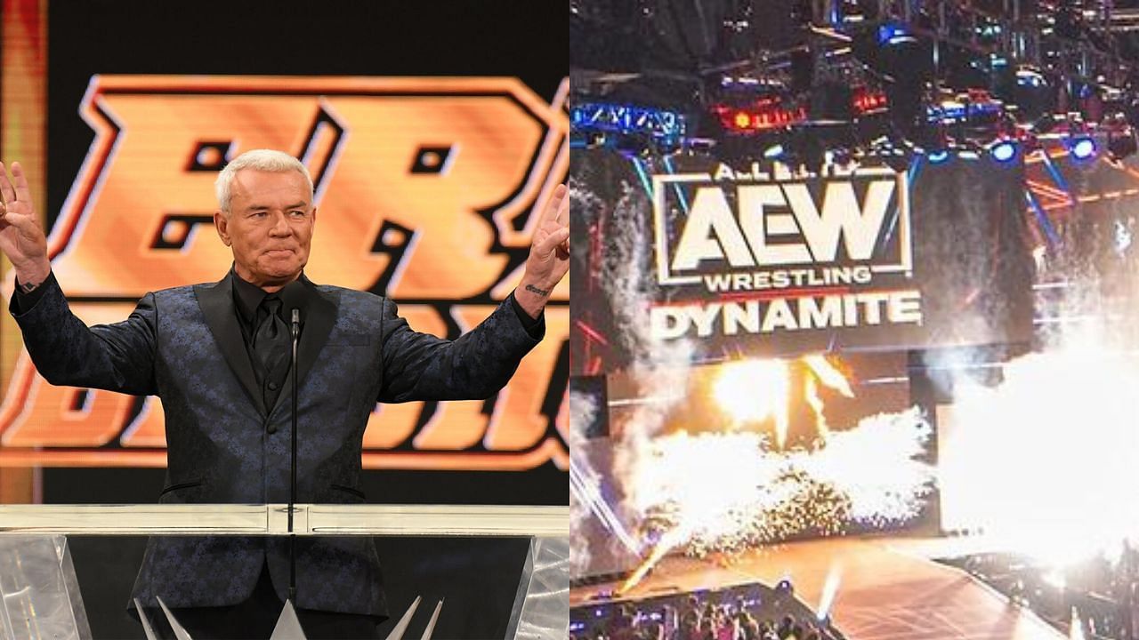 Eric Bischoff (left) and AEW arena (right)