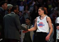 Former Minnesota Timberwolves shooting guard Zach LaVine (right)