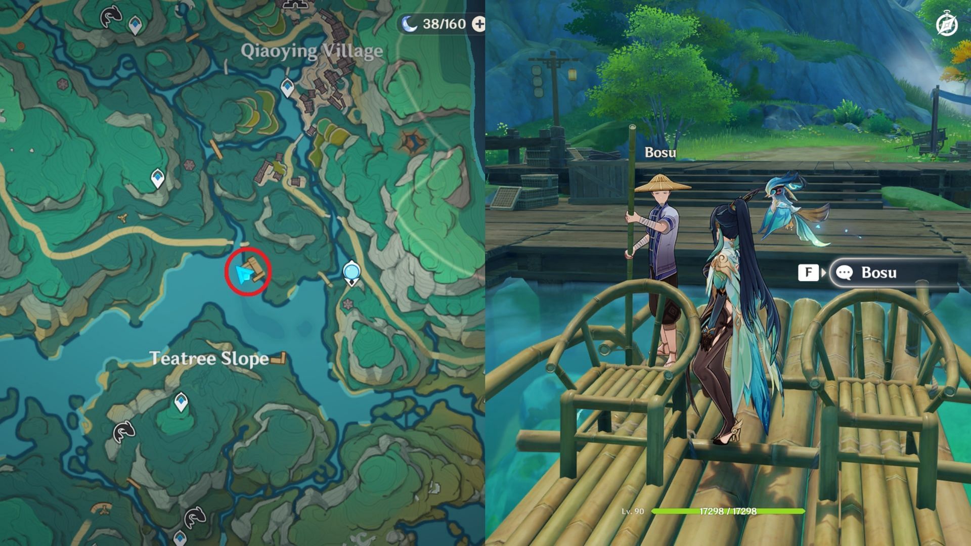 Location of Bosu&#039;s bamboo raft (Image via HoYoverse)