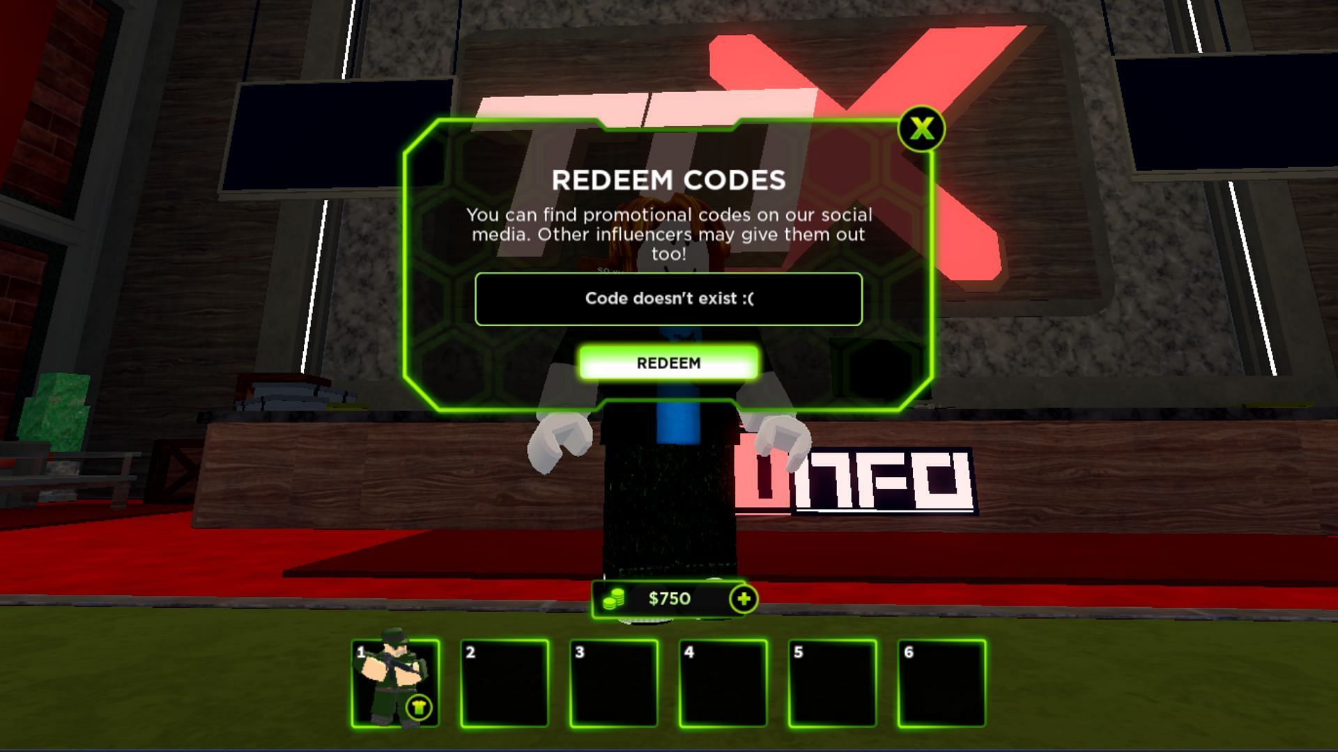 The code doesn&#039;t exist! :( error message in Tower Defense X (Roblox||Sportskeeda)
