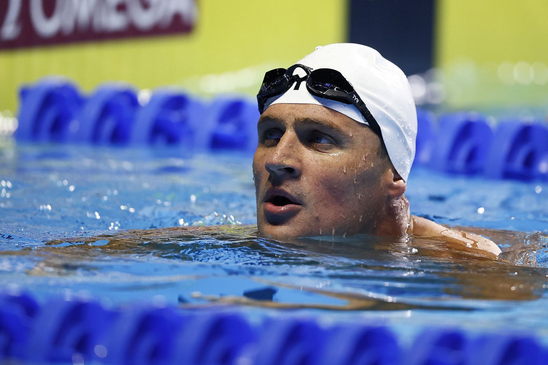 Ryan Lochte reacts after competing in a preliminary heat for the Men&rsquo;s 200m freestyle during Day Two of the 2021 U.S. Olympic Team Swimming Trials. (Photo by Tom Pennington/Getty Images)
