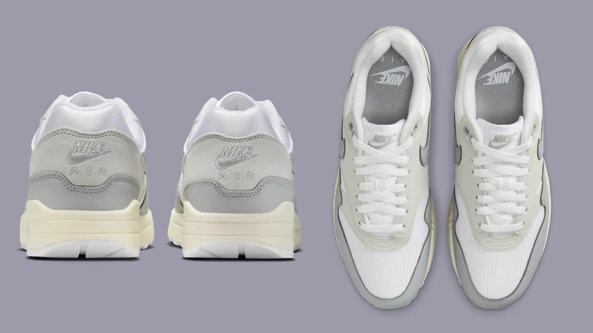 A closer look at the Nike Air Max 1 Pure Platinum shoes (Image via YouTube/@inboxtogo)