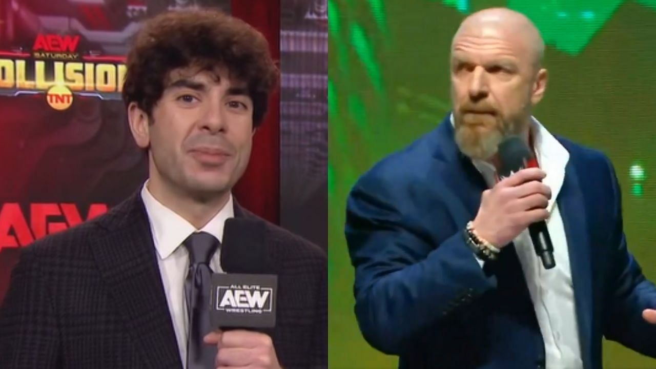 Tony Khan (left) and WWE star Triple H (right)
