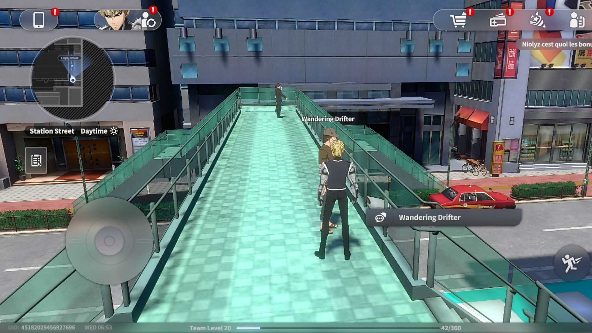 Get your ninth One Punch Man World Fresh Server from the man on the overhead bridge in City Z (Image via Perfect World)
