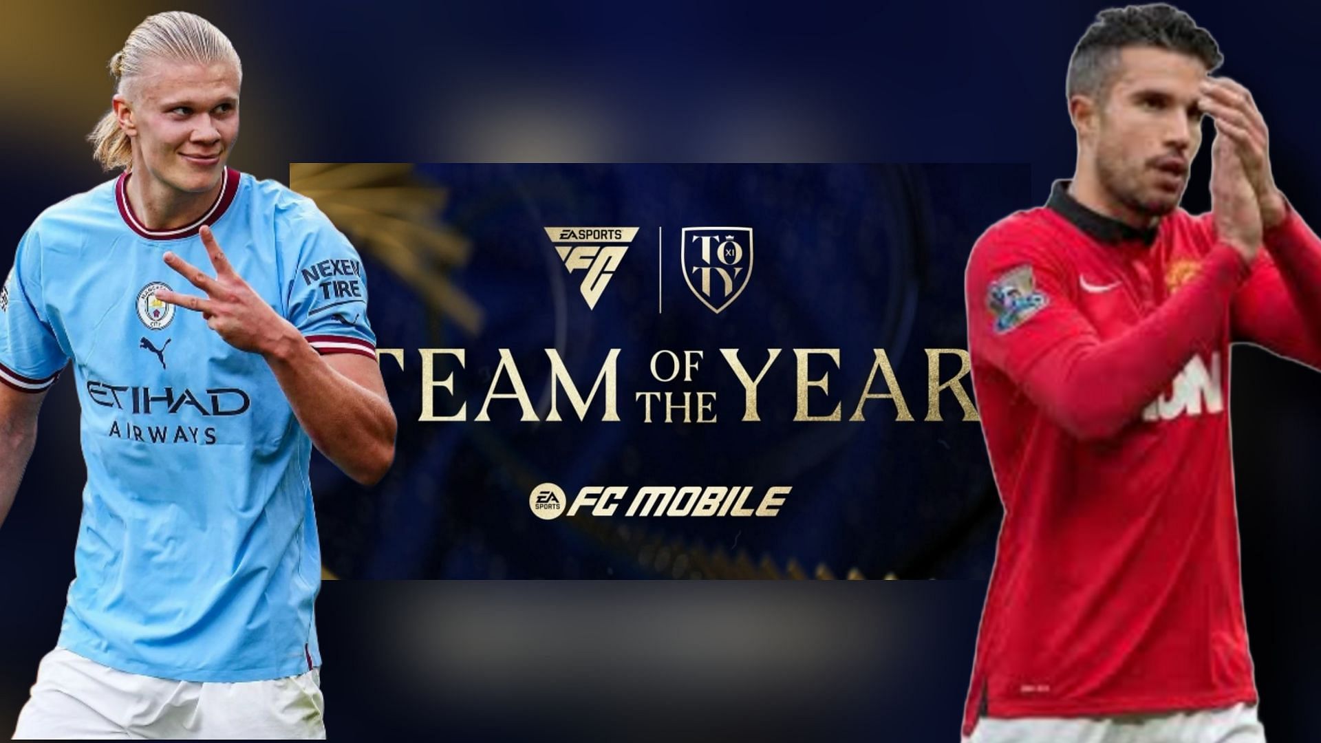 Comparing TOTY cards of Robin van Persie and Erling Haaland in FC Mobile (Image via EA Sports) 