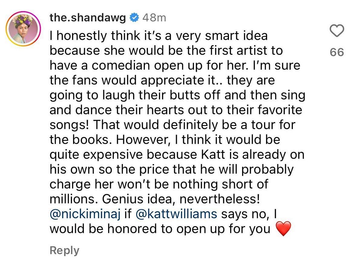 Another user approves Nicki&#039;s initiatives (image via @theshaderoom/Instagram)