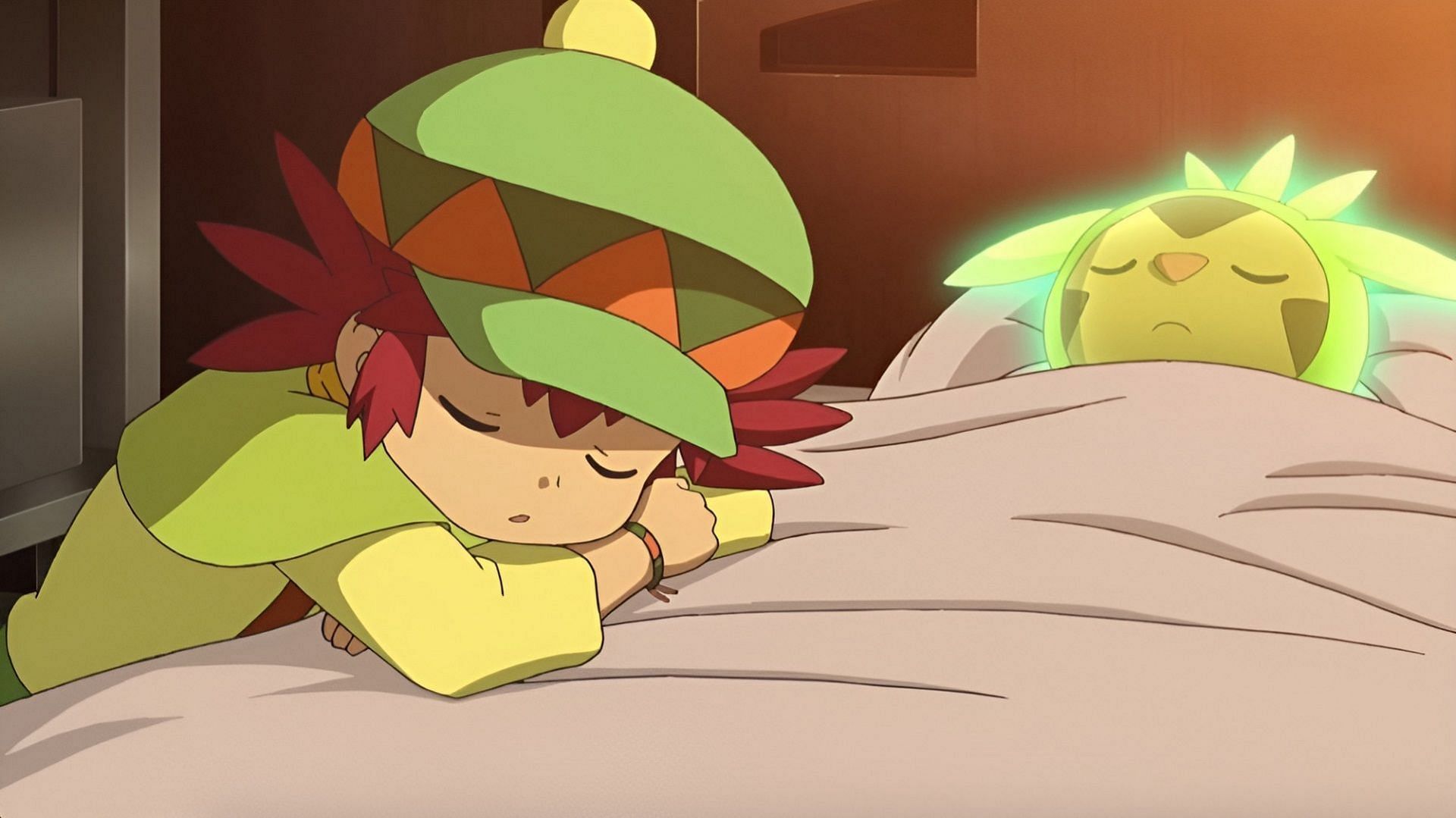 Mairin&#039;s Chespin falls into a coma in Mega Evolution Special IV (The Pokemon Company)