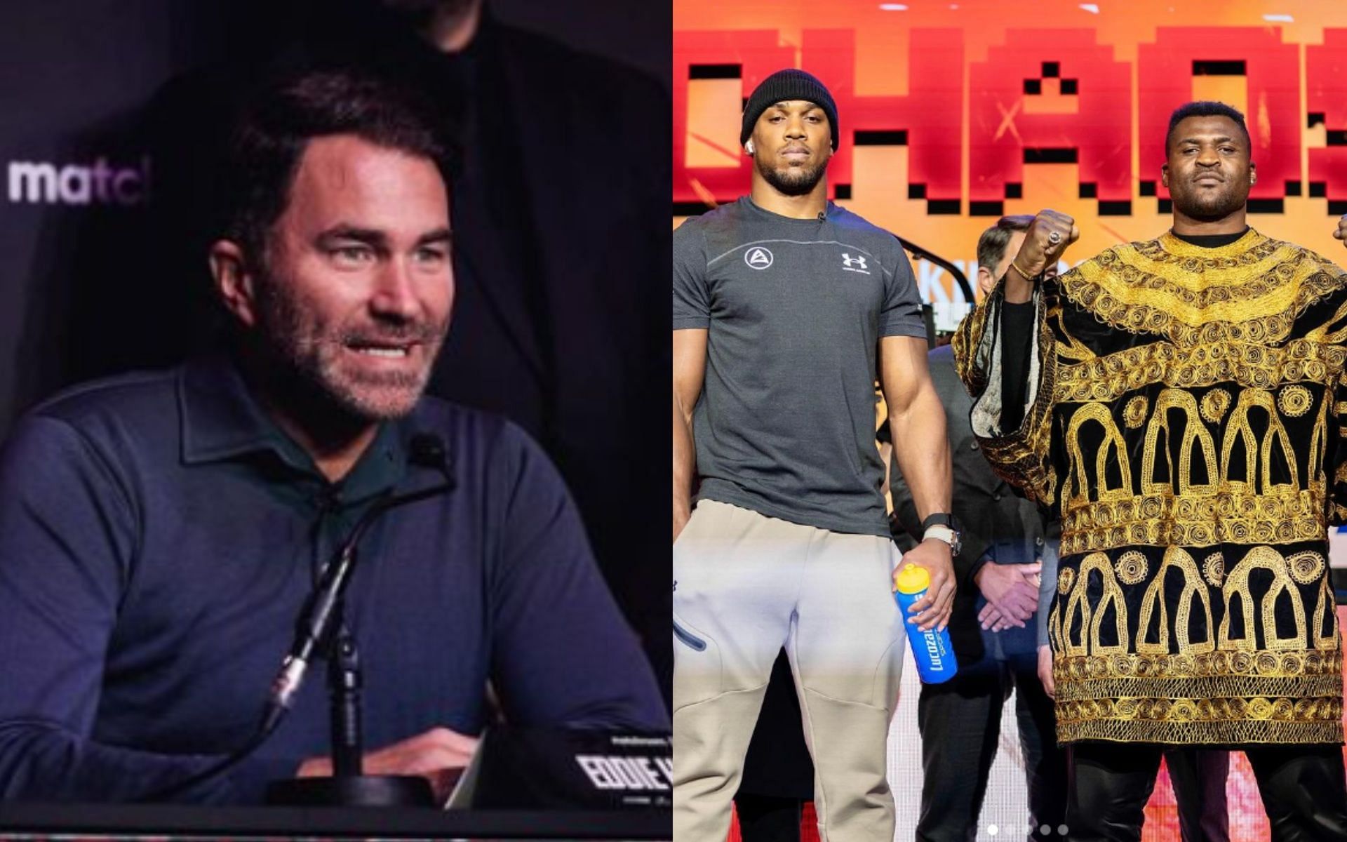 Eddie Hearn believes Anthony Joshua vs. Francis Ngannou will be massive. [Images via @eddiehearn and @FrancisNgannou on Instagram]