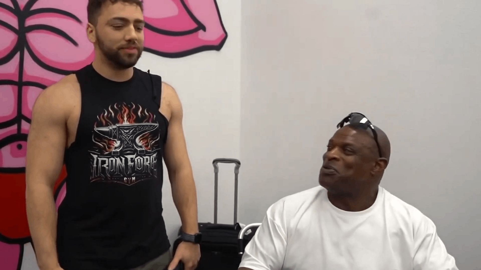 Mizkif and Ronnie Coleman interacted with each other at the Iron Forge gym (Image via Mizkif/Twitch)