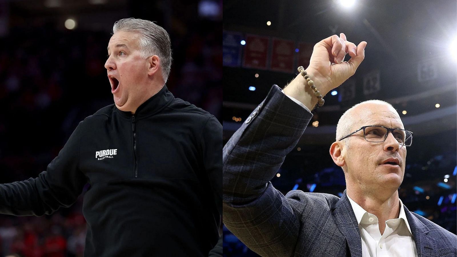 Purdue coach Matt Painter (left) and UConn coach Dan Hurley (right) are the top two contenders to win the NCAA title. 