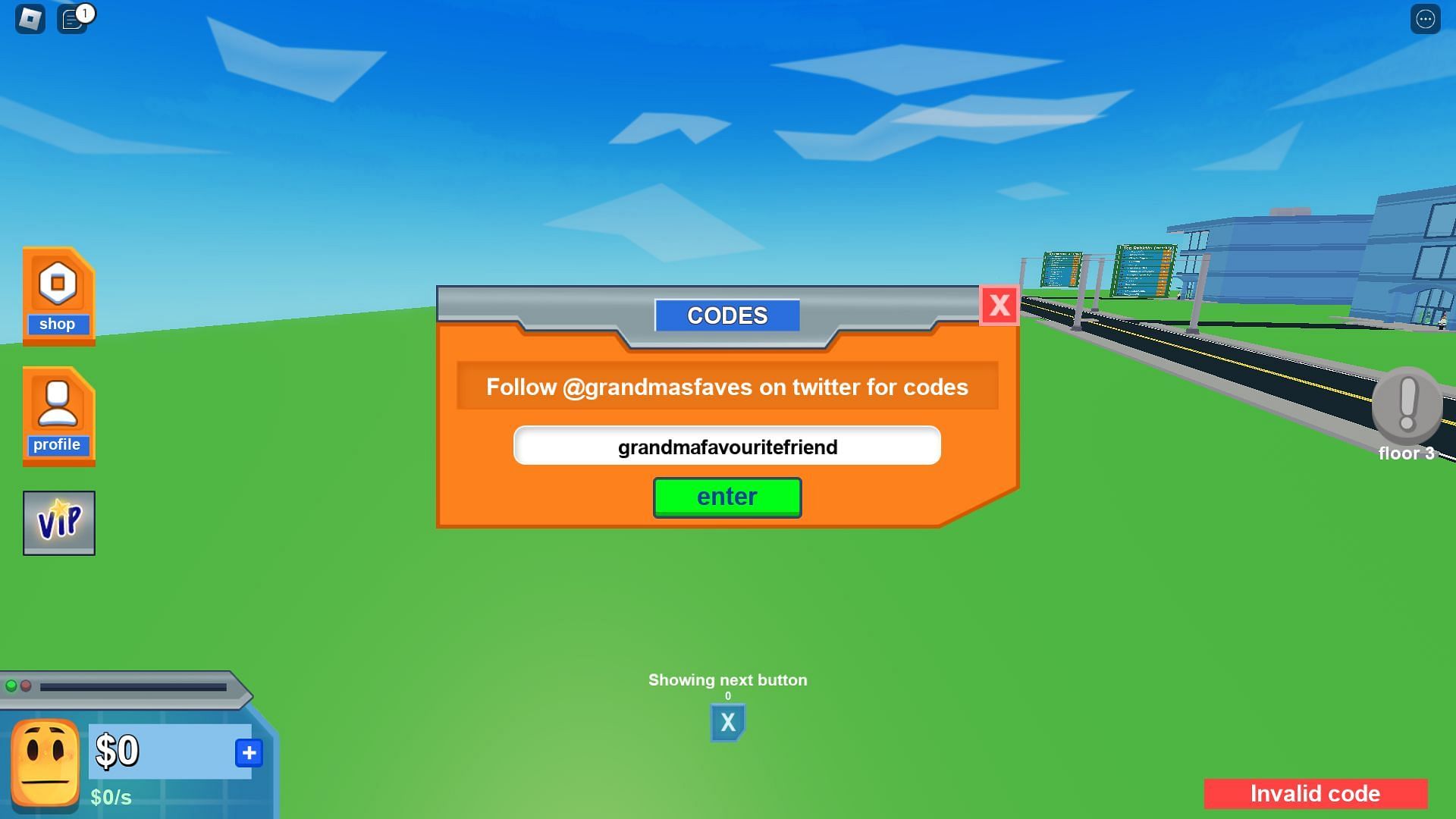 Troubleshooting codes for Mall Tycoon (Image via Roblox)