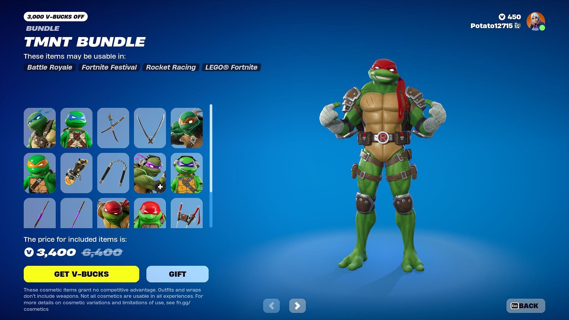 Teenage Mutant Ninja Turtles Bundle is currently listed in the Item Shop (Image via Epic Games)