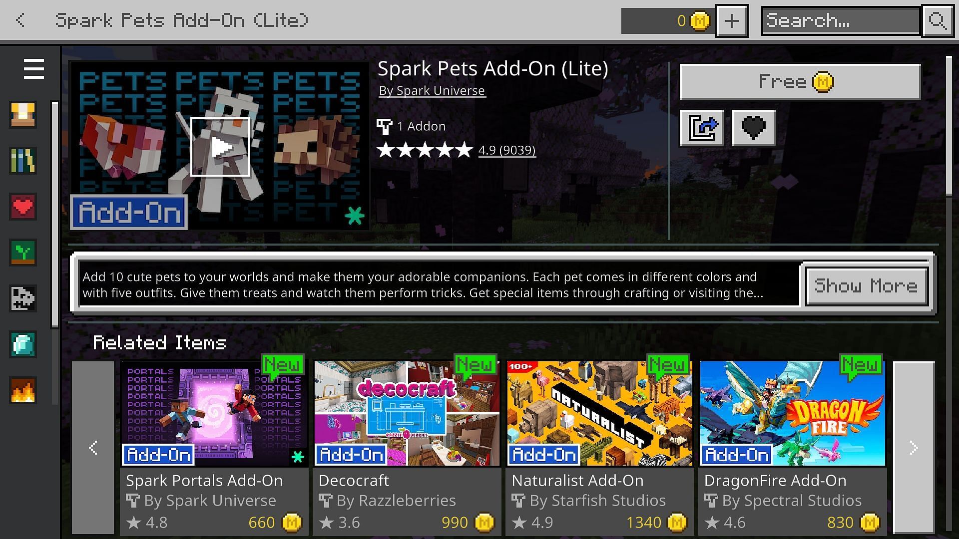 Add-ons can be browsed from the Marketplace (Image via Mojang)