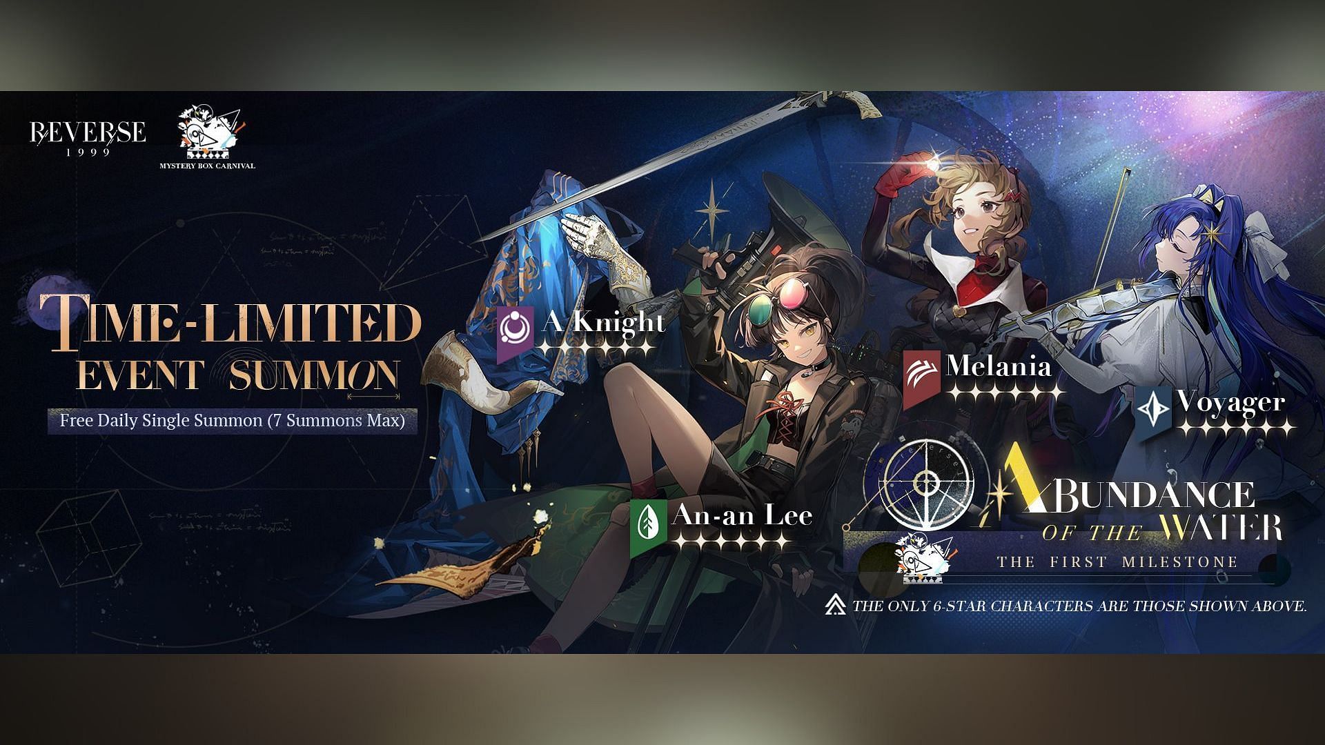 Players will get one daily free summon for seven days on the Abundance on the Water banner in Reverse 1999 version 1.4 update (Image via Bluepoch)