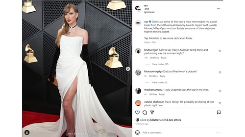 Travis Kelce liked Taylor Swift-related post about the Grammy's on Instagram