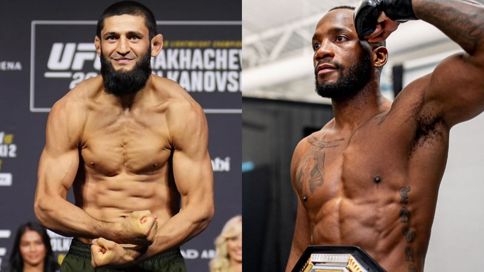 Khamzat Chimaev (left) opens up on rumors regarding being offered UFC 300 bout against Leon Edwards (right) [Images courtesy of @khamzat_chimaev &amp; @leonedwardsmma on Instagram]