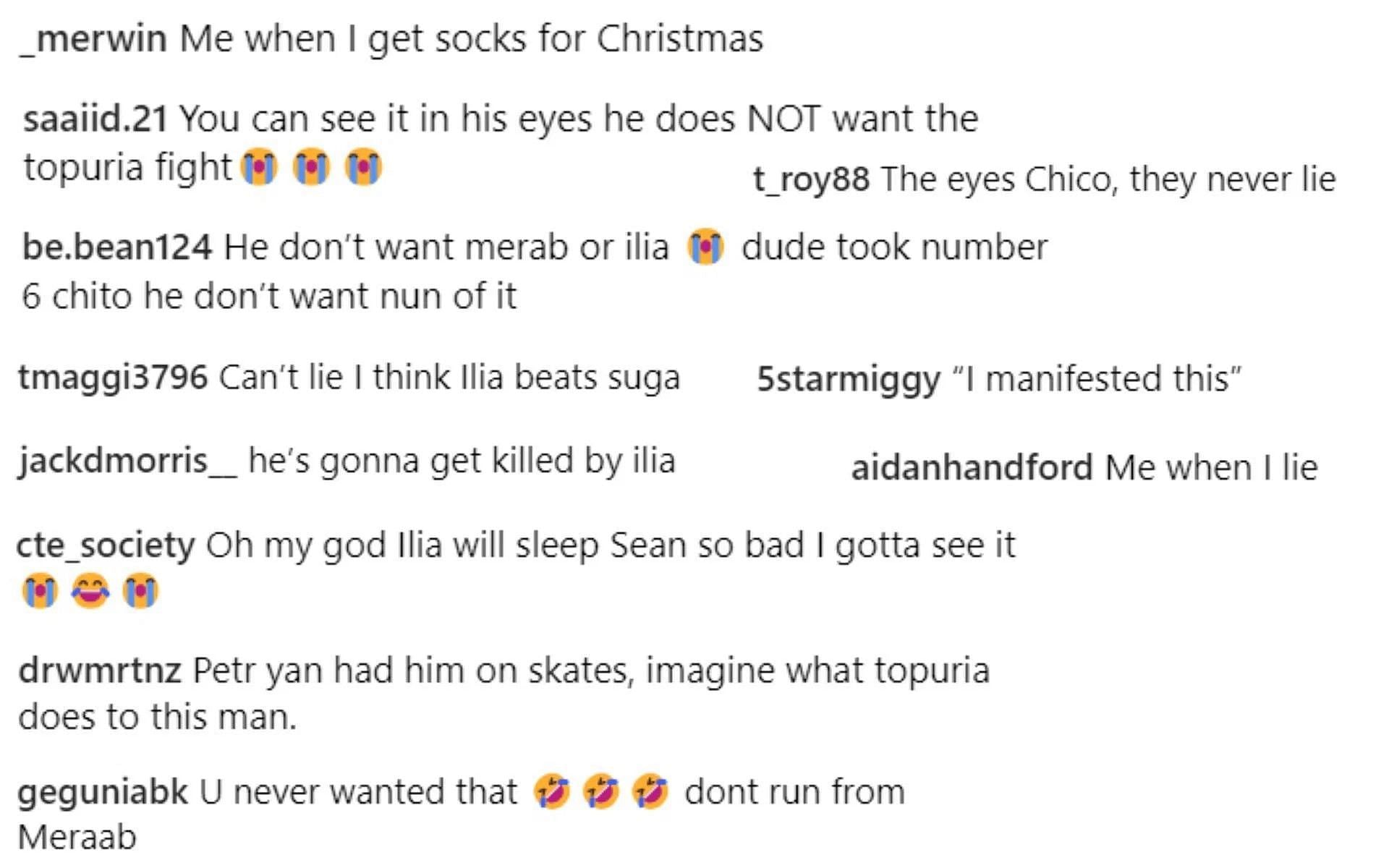 Screenshot of fan reactions to ESPN MMA&#039;s post on Instagram