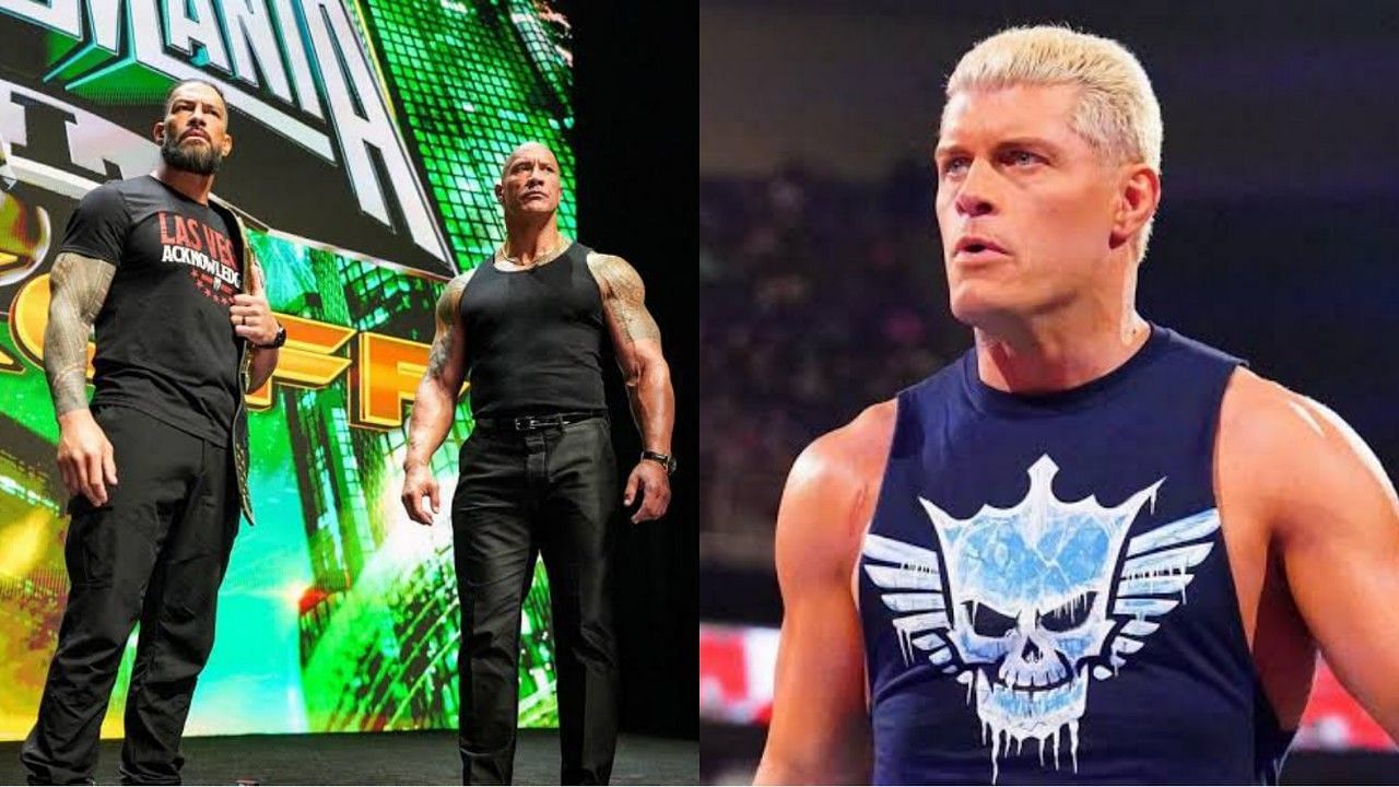 WWE सुपरस्टार्स रोमन रेंस, द रॉक और कोडी रोड्स 