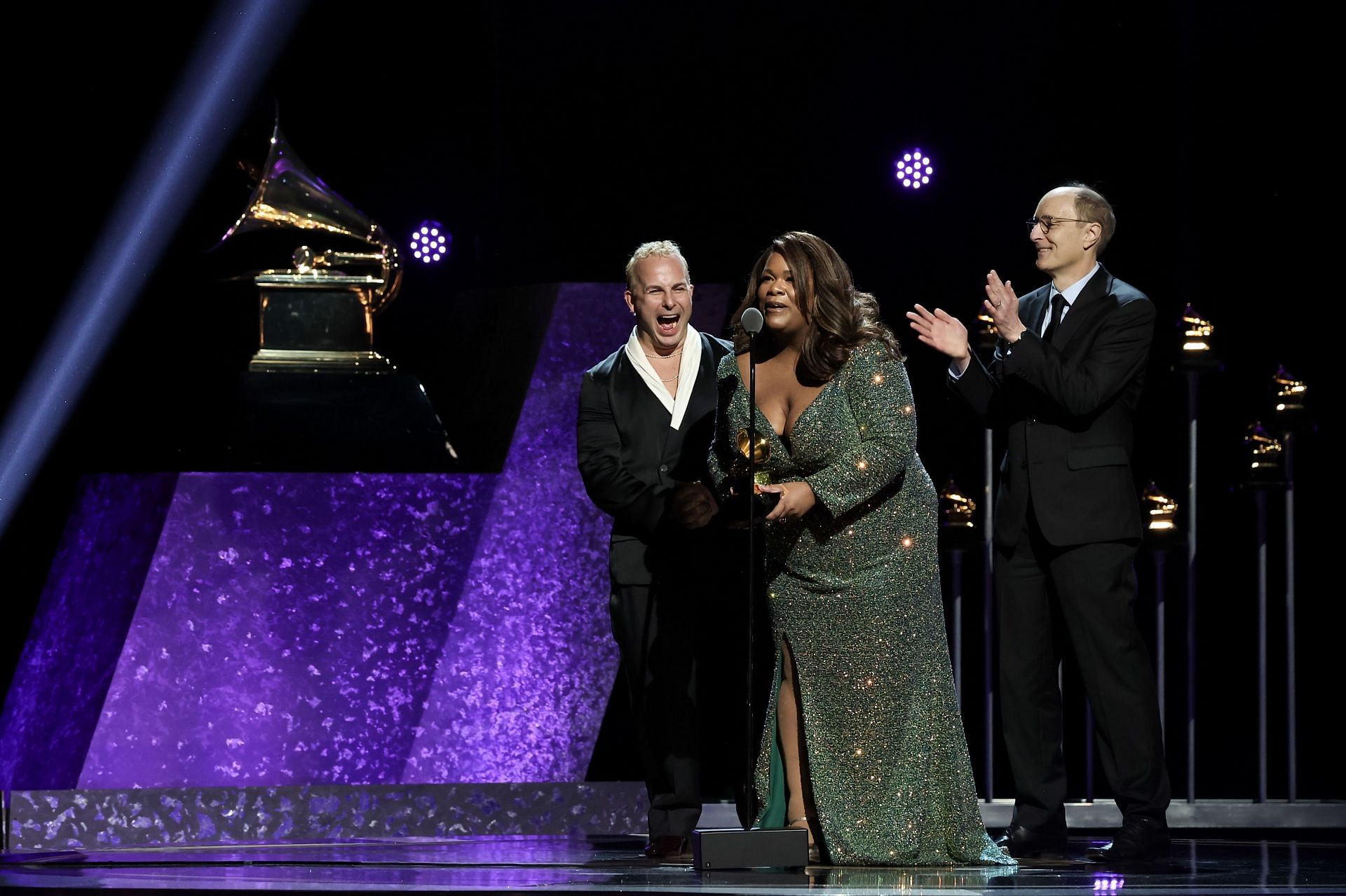 Yannick N&eacute;zet-S&eacute;guin and Latonia Moore accept the &quot;Best Opera Recording&quot; award for &quot;Blanchard: Champion&quot; onstage during the 66th GRAMMY Awards (Photo by Leon Bennett/Getty Images for The Recording Academy)