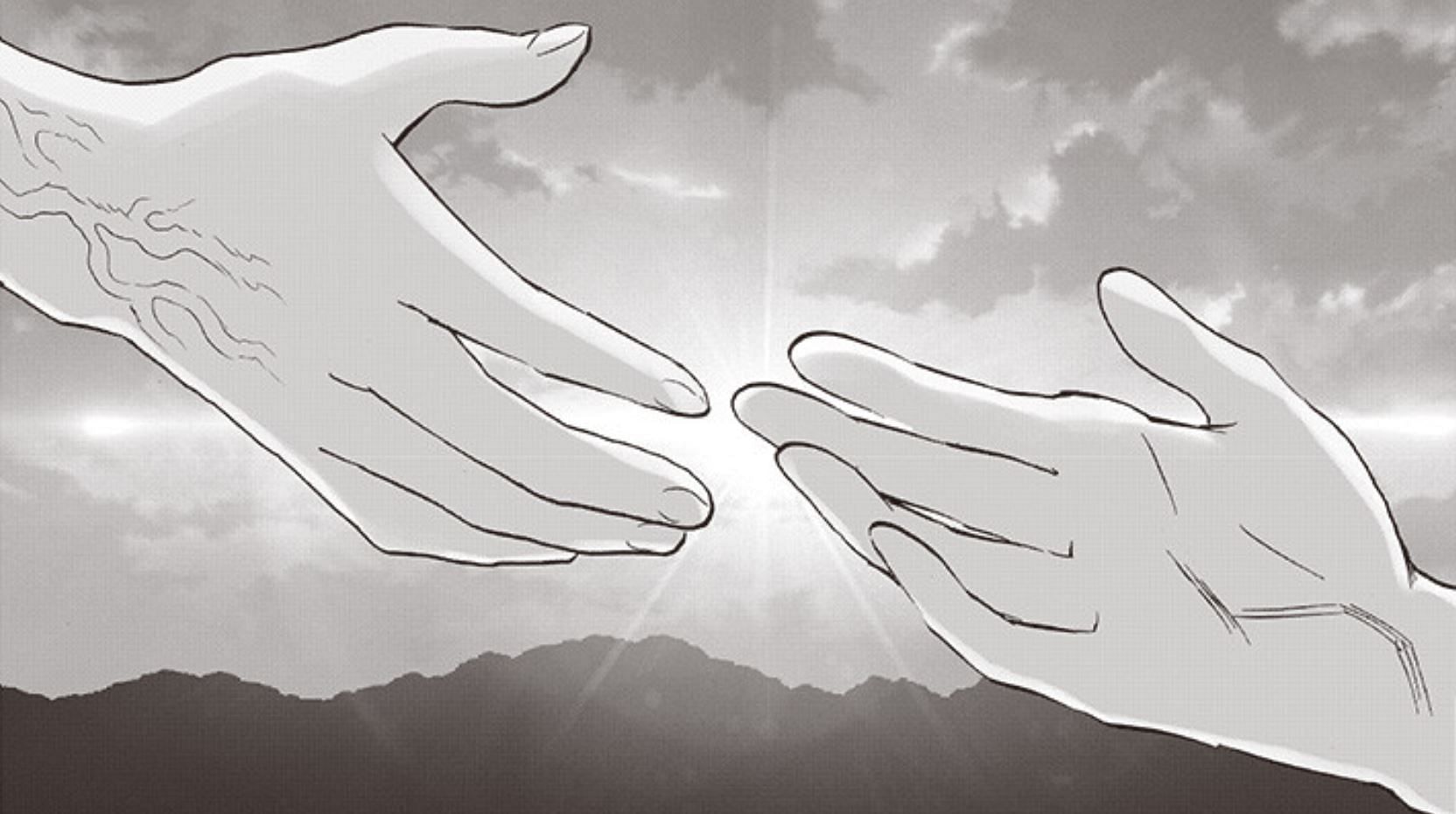 God trying to shake hands with Flashy Flash (Image via Shueisha)