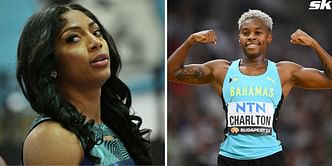 Devynne Charlton congratulates Tia Jones on equaling her world record at USATF Indoor Championships