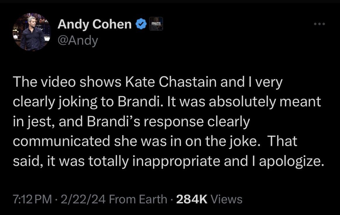 Cohen was called out by social media users for the sexual harassment claims made by Brandi Granville. (Image via @AndyCohen/ X)