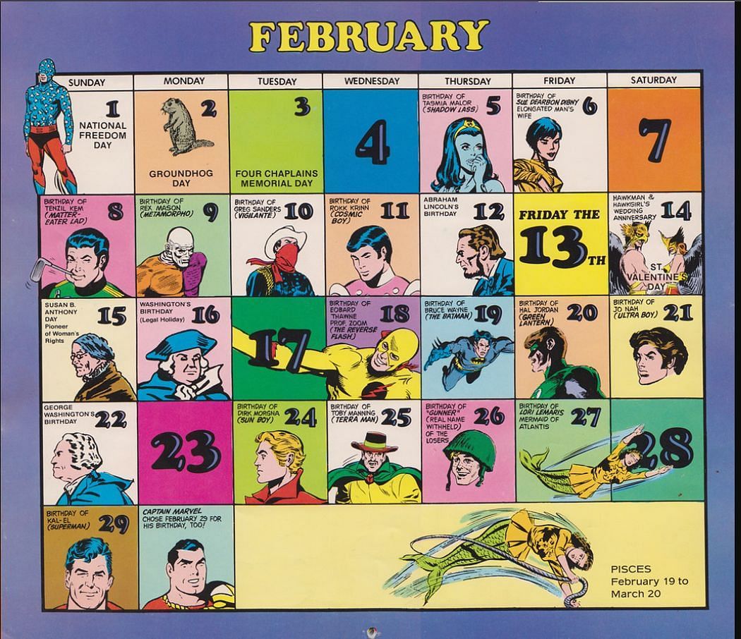 DC&#039;s birthday calendar (Image via DC community)