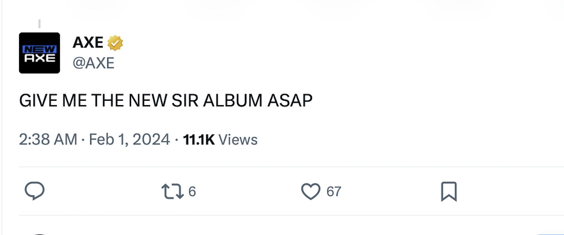 A fan excitedly reacts to the alleged Top Dawg Entertainment project (Image via X/@AXE)