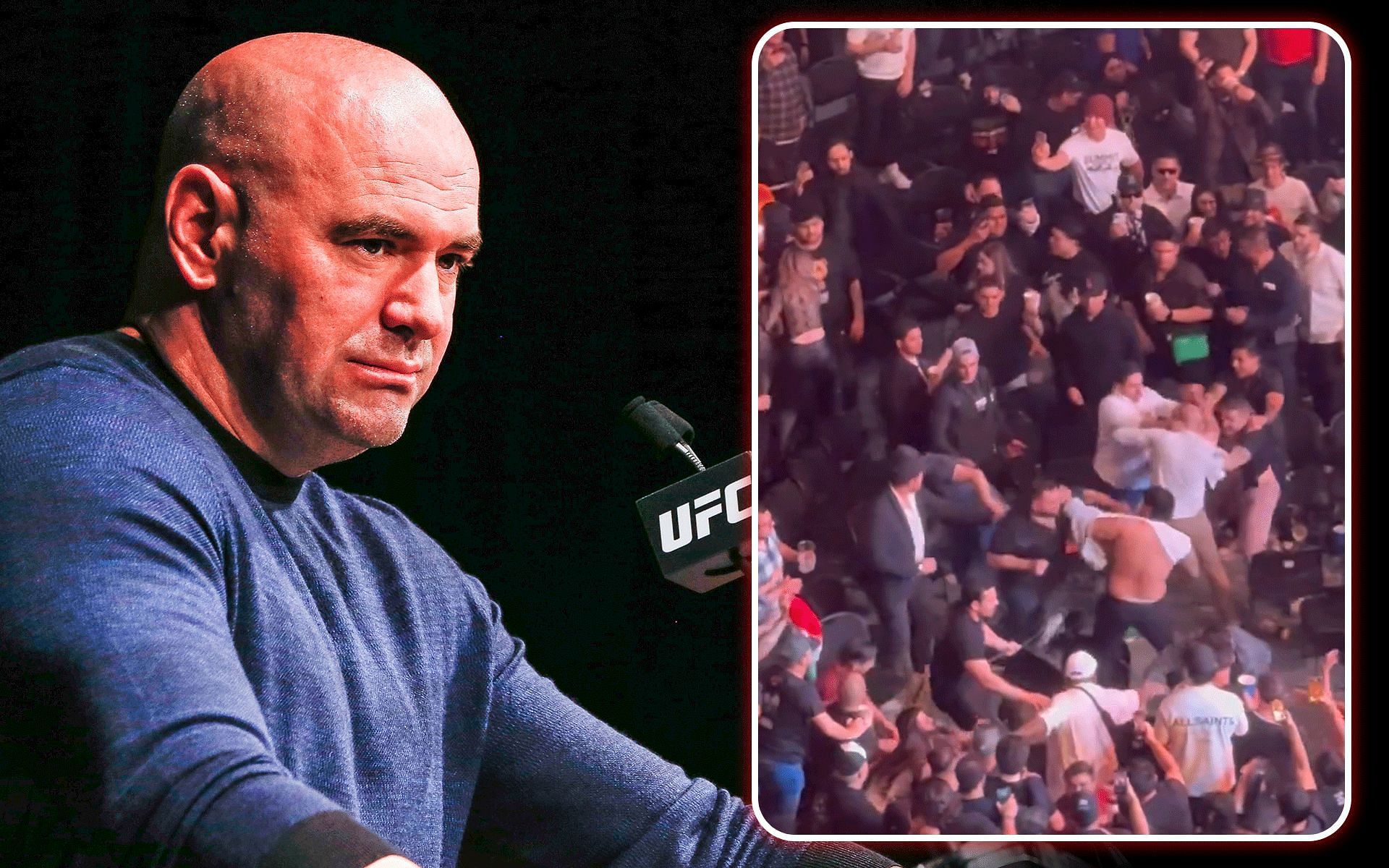 Dana White (left) reacted to the UFC Mexico brawl (right) [Images Courtesy: Getty Images and @MikeyThomas1991 X]