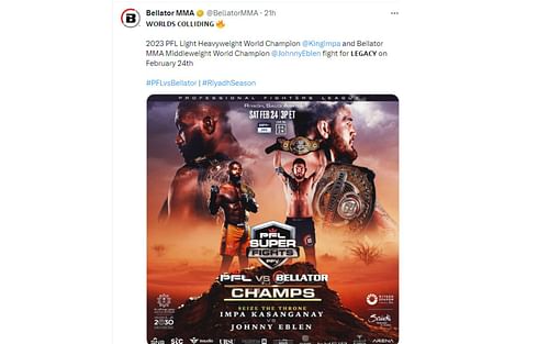 Tweet regarding Eblen vs. Kasanganay [Image courtesy: @BellatorMMA - X]