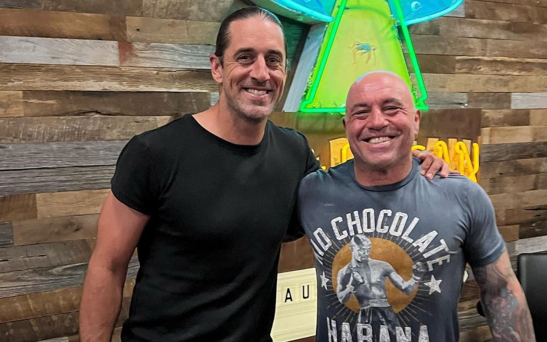 Aaron Rodgers and Joe Rogan. [via Instagram @joerogan]