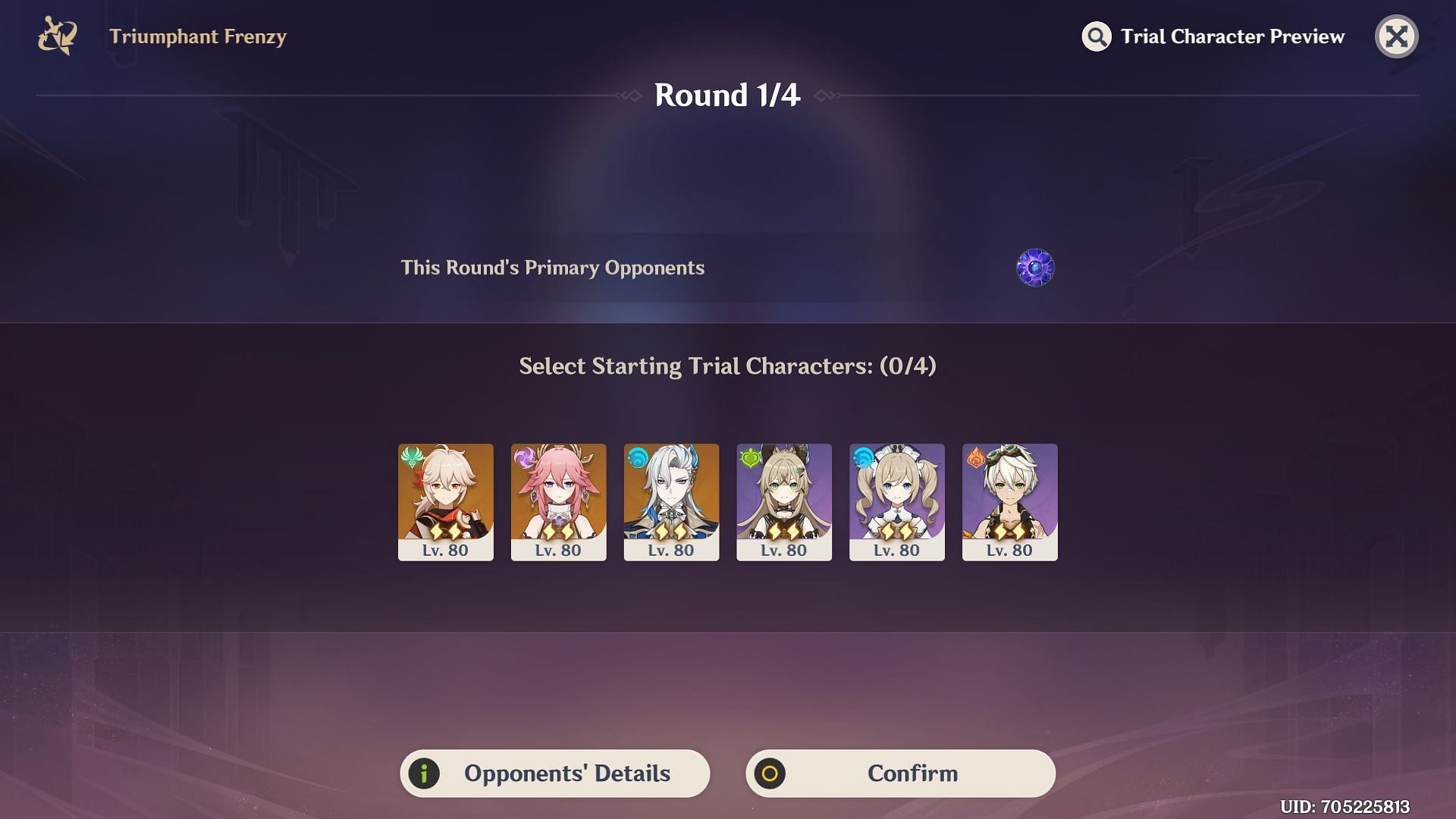 Character selection menu in Triumphant Frenzy event (Image via HoYoverse)
