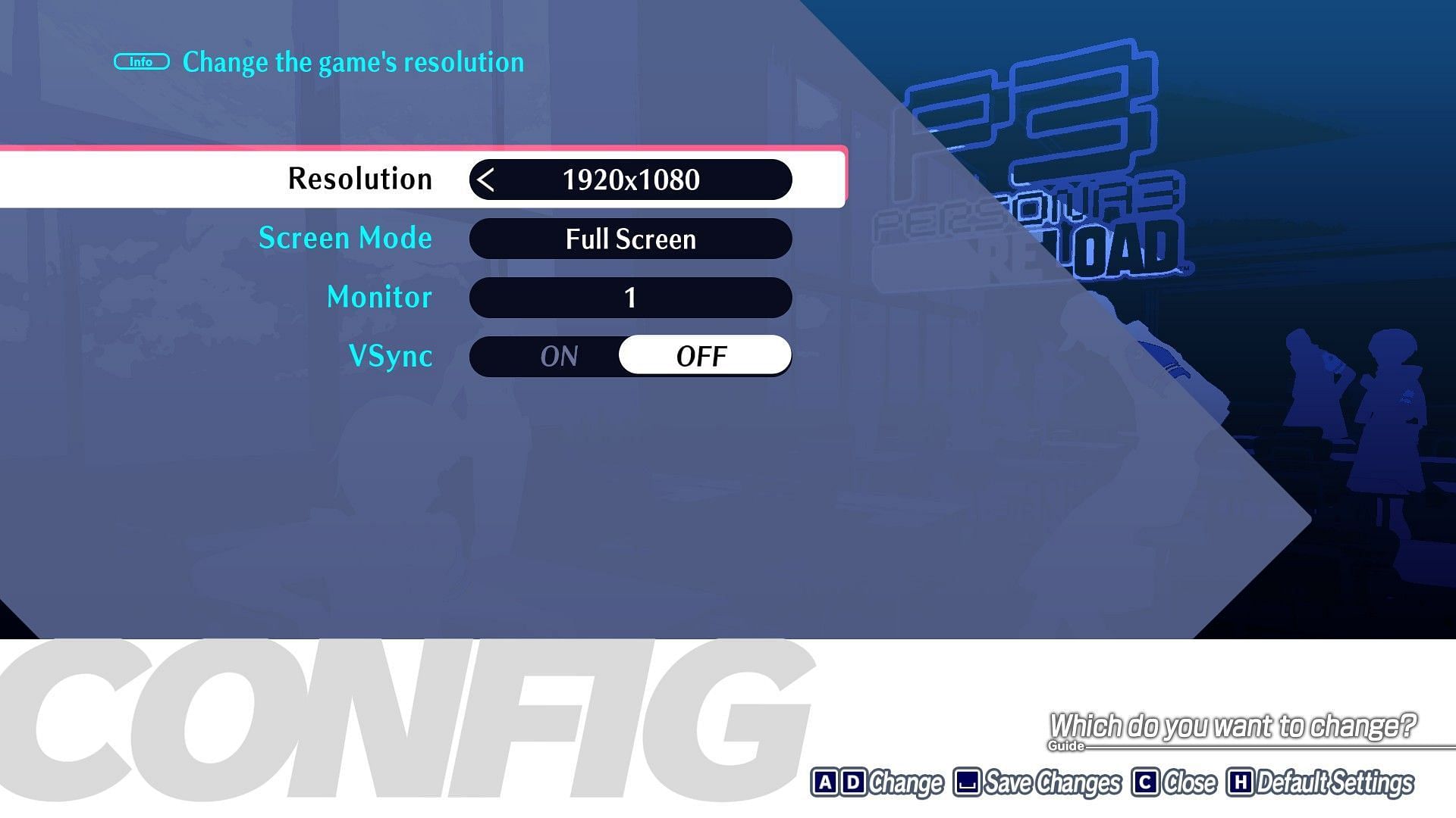 Persona 3 Reload display settings (Image via Atlus)