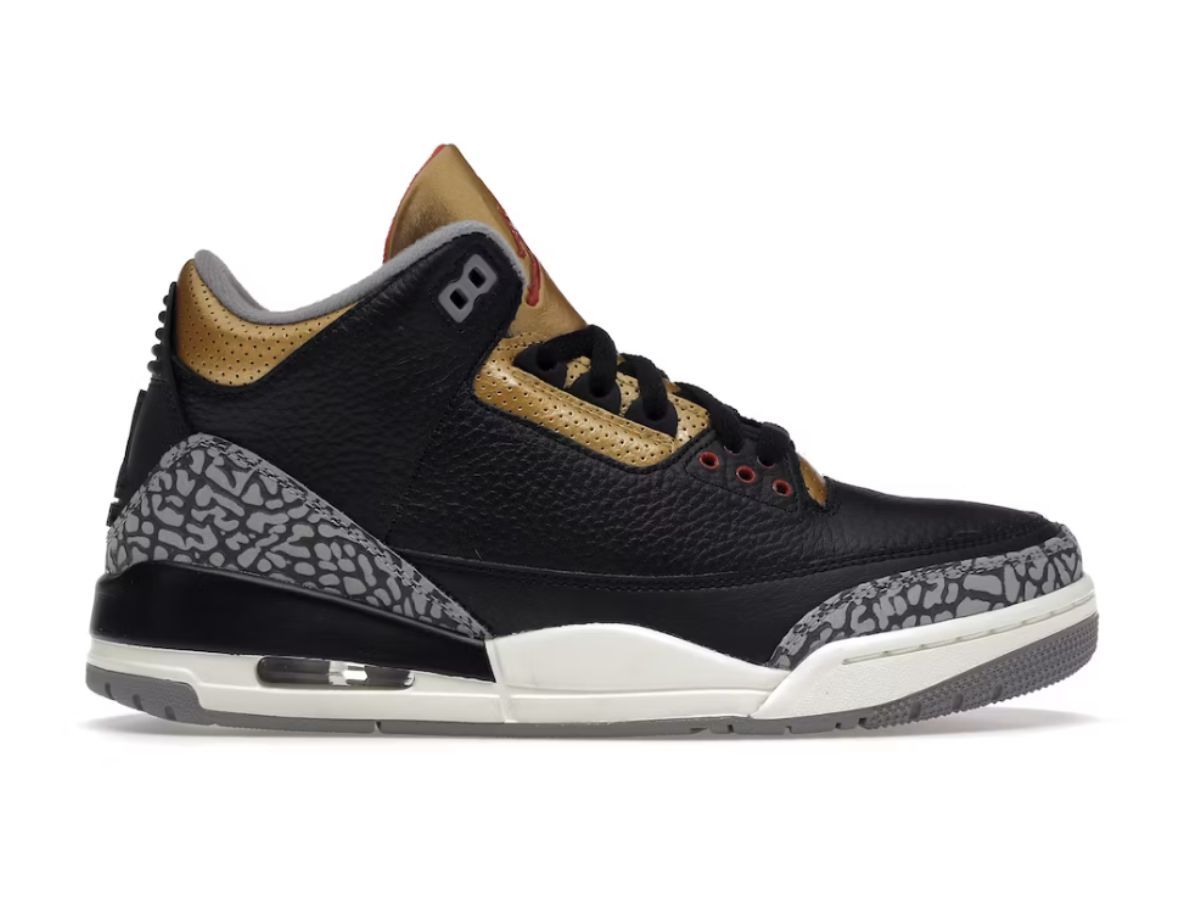 The Jordan 3 Retro Black Cement Gold (Image via StockX)