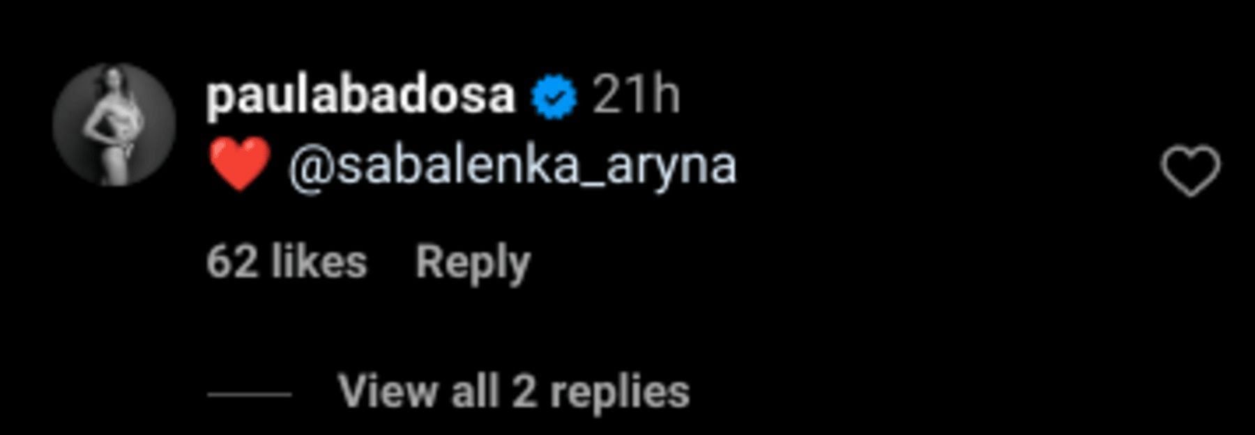 Paula Badosa&#039;s comment under the Instagram post