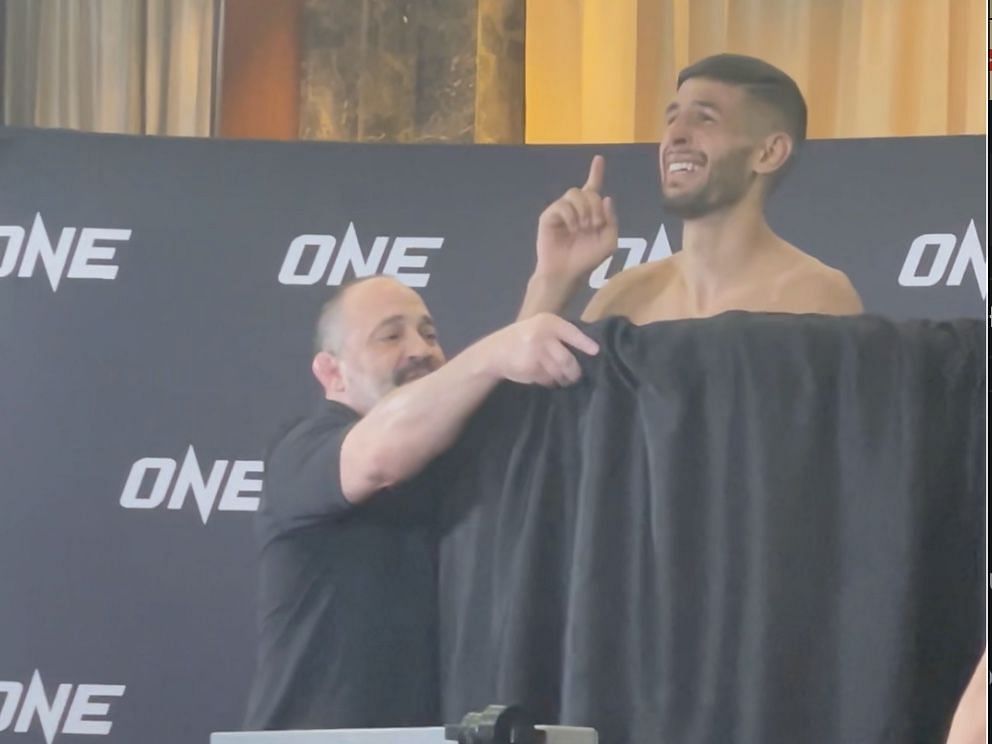 Younes Rabah cries after making weight for ONE Fight Night 19.